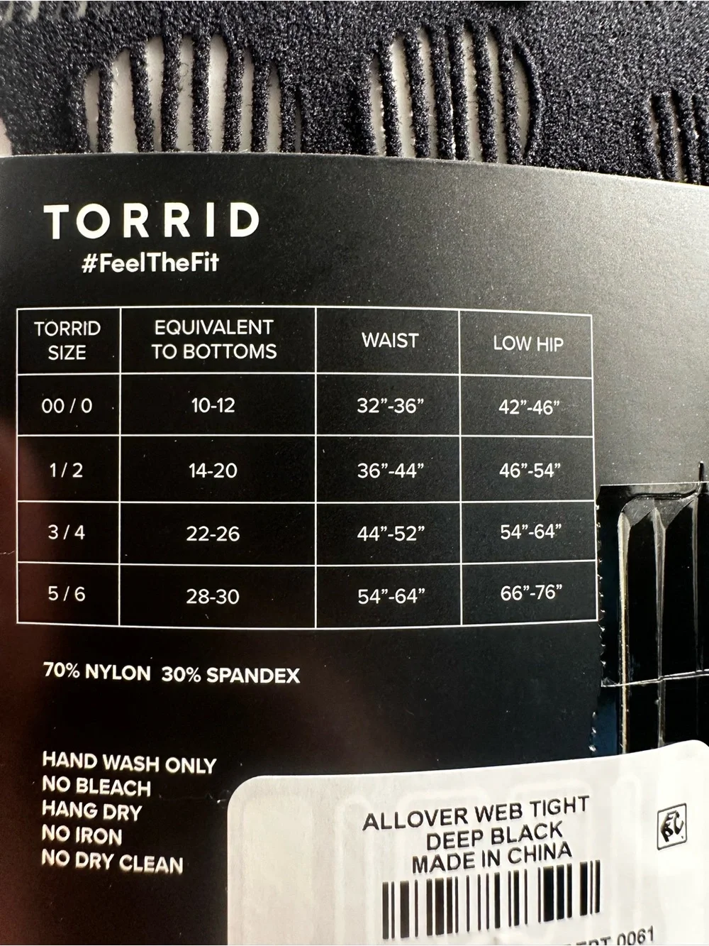 A38. Torrid Black All Over Web Tight - 00/0 size 10-12